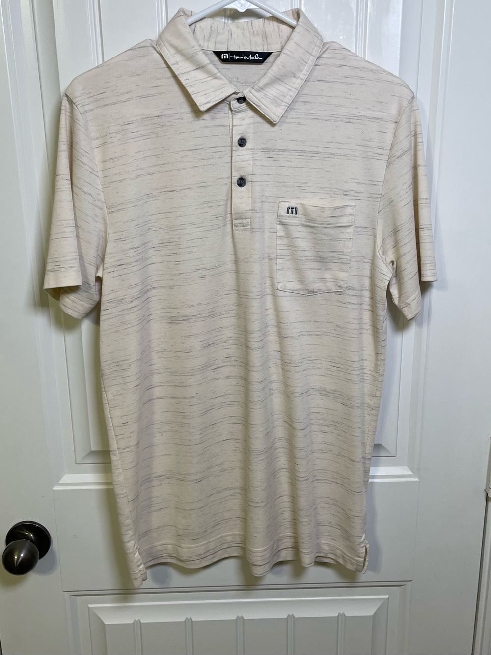 Travis Mathew Men's Medium Pima Cotton Blend Short Sleeve Polo Heathered Cream